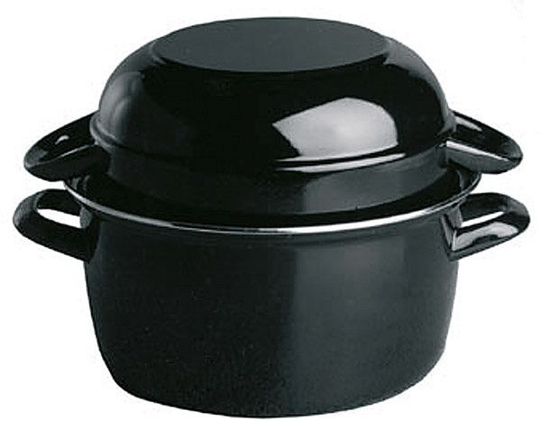 APS servirni lonec za školjke za 0,5 kg, Ø 13,5 cm, za 1 porcijo, črno emajlirana jeklena pločevina, z nerjavečim robom, 0,75 l, 00623