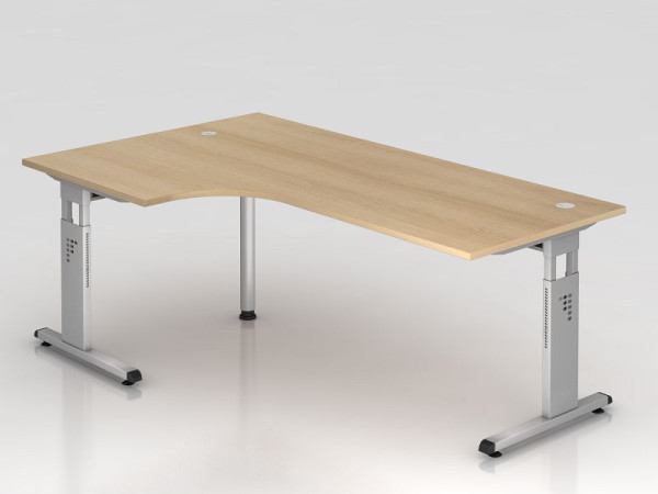 Hammerbacher kotna miza C-noge 200x120cm 90° hrast/srebrna, oblika kota 90°, možnost montaže levo ali desno, delovna višina 65-85 cm, VOS82/E/S