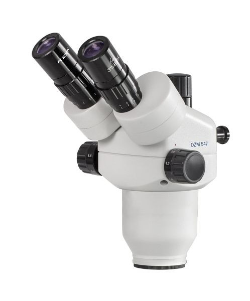 KERN Optics stereo zoom mikroskopska glava, Greenough 0,7 x - 4,5 x, trinokular, okular HSWF 10 x / Ø 23 mm z zaščito proti glivicam, visoka očesna točka, OZM 547